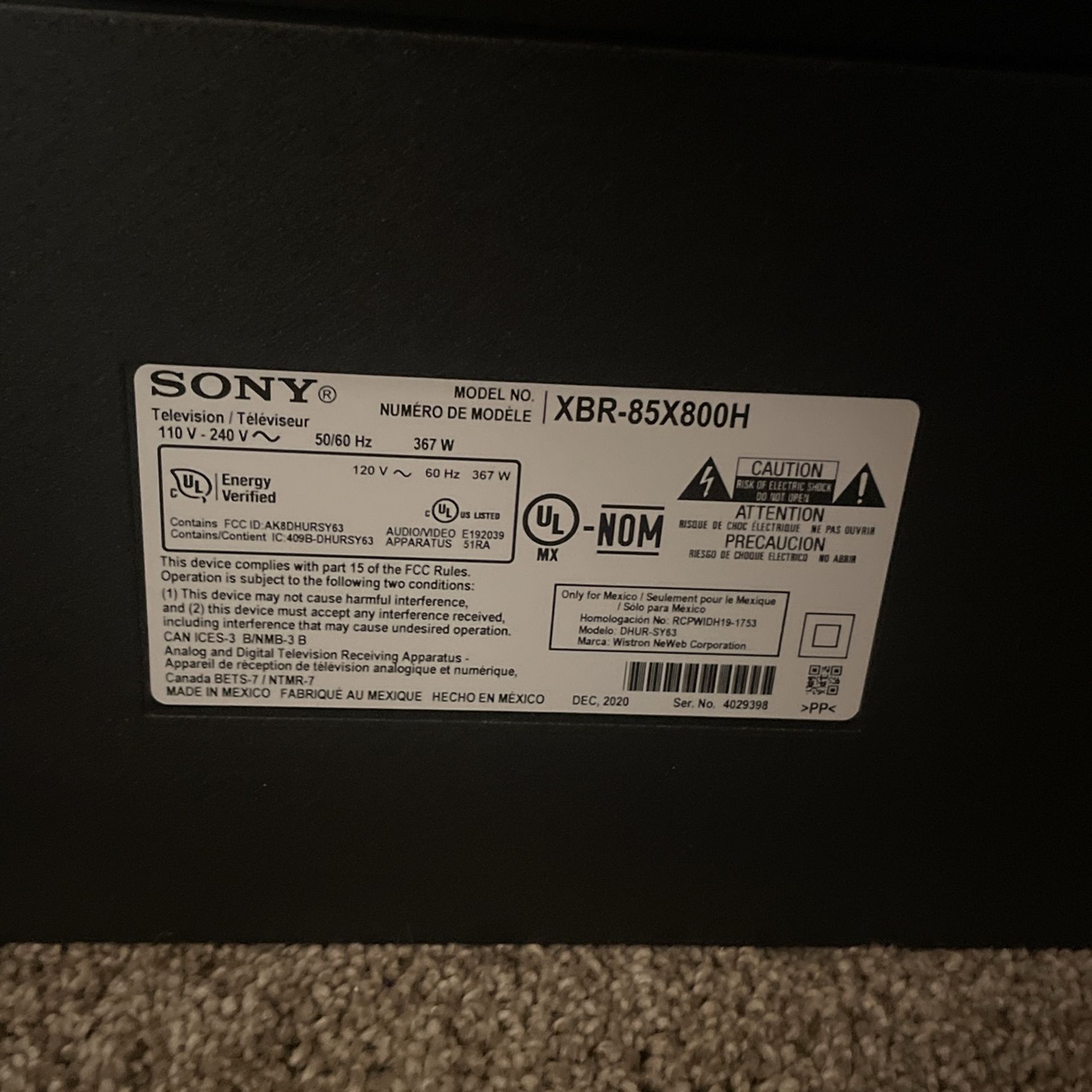 Sony Bravia 85” Flat Screen