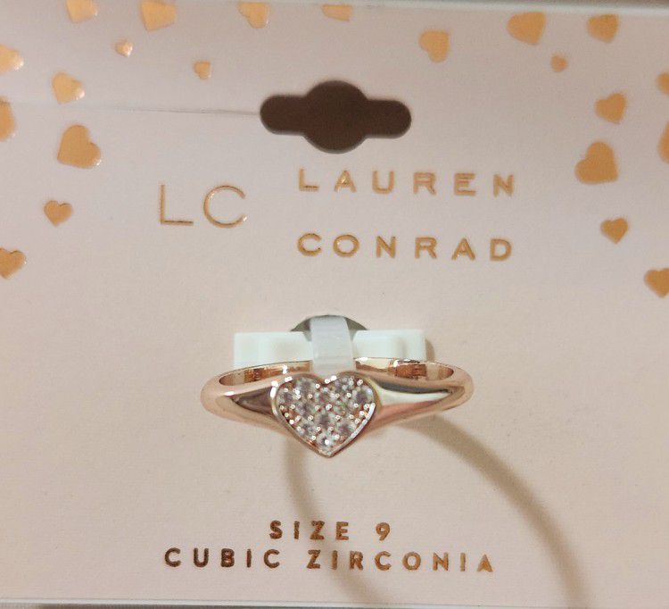 Kohl's Lauren Conrad LC Rose Gold Ring Heart Cubic Zirconia Size 9 NIP!