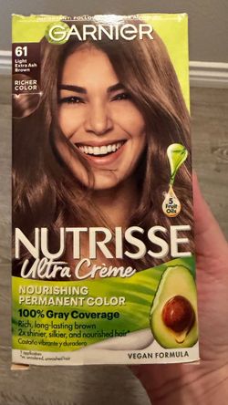 Garnier Nutrisse Ultra Crème Hair Color, Permanent Hair Dye with 100% Gray Coverage, Vegan & Cruelty-Free, 61 Light Extra Ash Brown