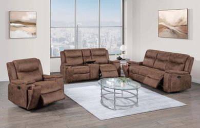 Brand New Walnut Super Plush 3pc Reclining Sofa Set