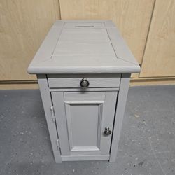 Gray End Table / Nightstand With Charging Station