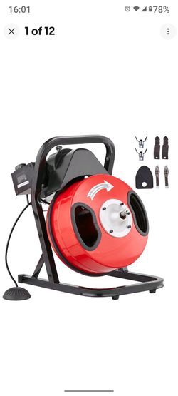 Drain Cleaner Machine 50FT x 1/2Inch Manual Feed Snake Auger with 4 Cutter