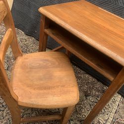 Vintage child desk and chair 23.5 W x 18 D x 26.5 H  Chair: 15 3/4 W x 15.5 D x 29 H  Seat@ 16