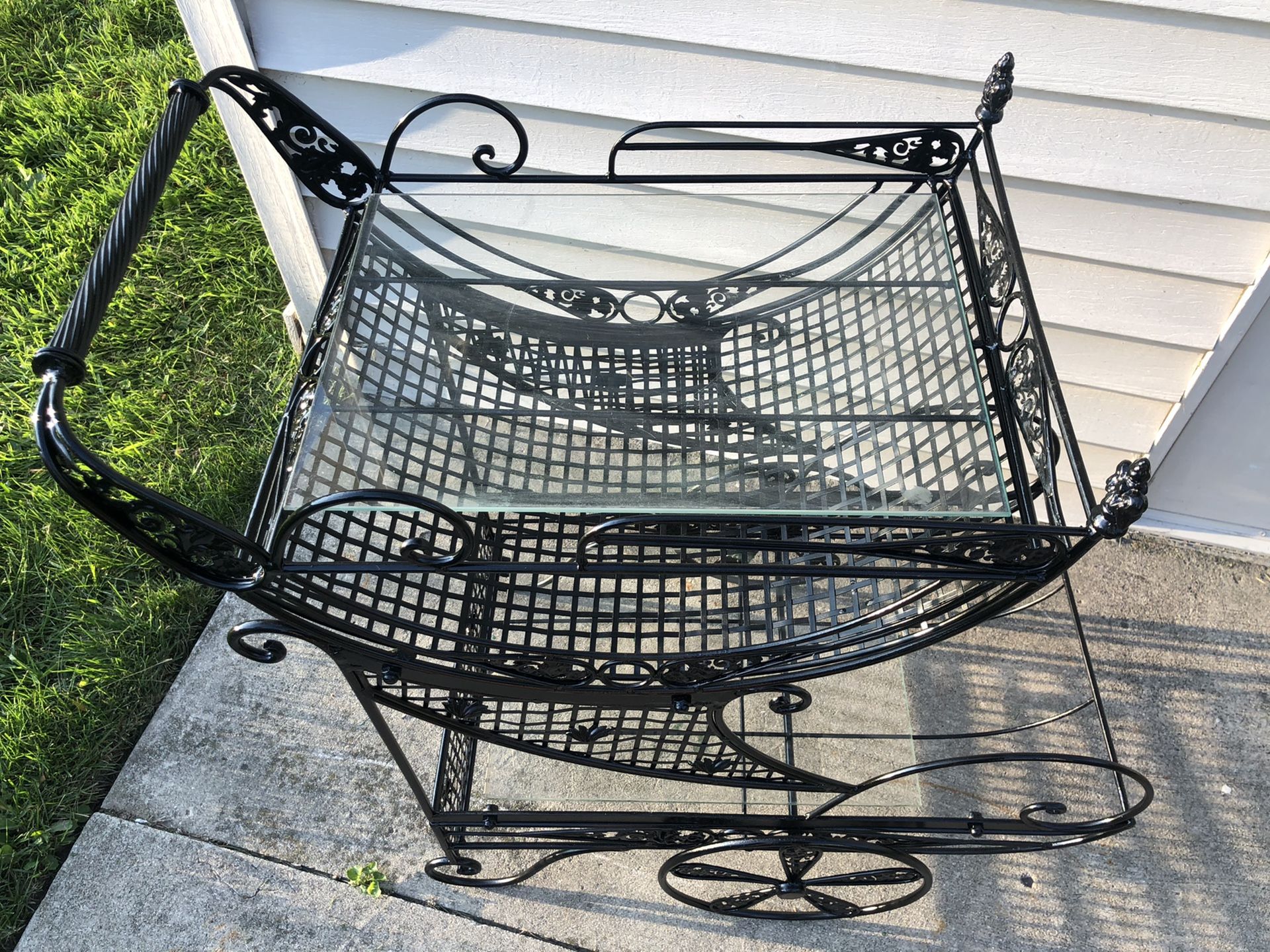 Patio furniture Iron Black bar cart or Garden plant Holder wheels