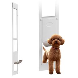 318#Dog Door for Sliding Glass Door, 91 to 96 in Adjustable Height, Aluminum Alloy Frame with Metal Rotating Hinges, Lock Design, 8 1/4 x 12 1/4 in Fl