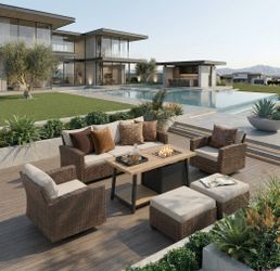 Outdoor Wicker Patio Set with Fire Pit Table