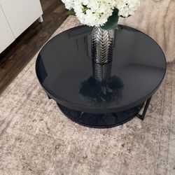 Black Round Glass Coffee Table 