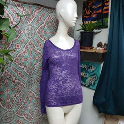 I Love H81 Sheer Purple Long Sleeve Top, Size M