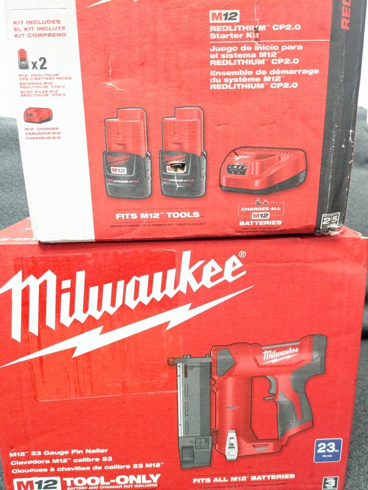 M12 Milwaukee Cordless 23Ga Pin Nailer Combo Kit 