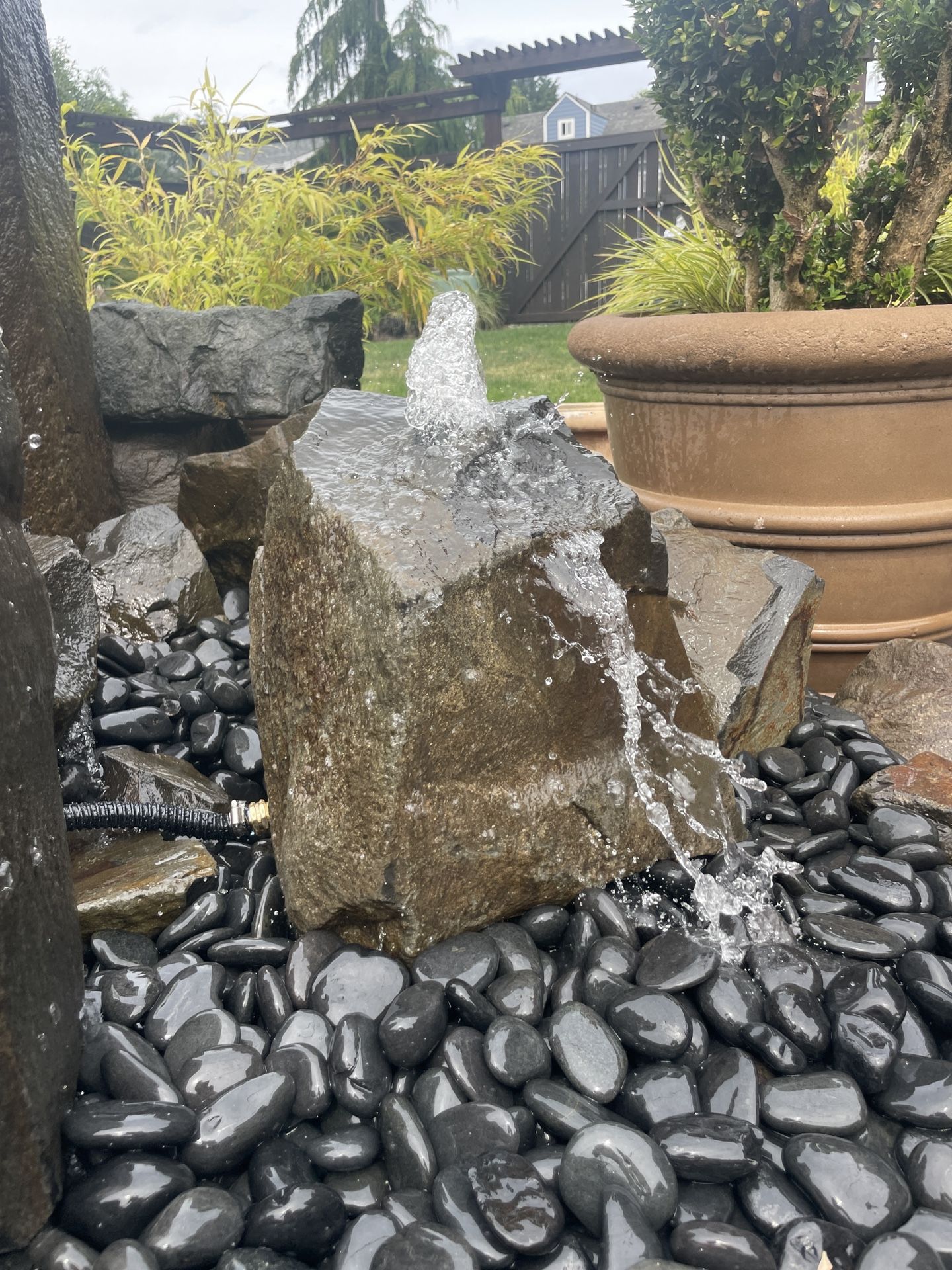 18” Drilled & Pre-plumbed Outdoor Basalt Water Fountain w/Pump