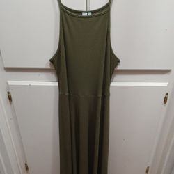 Susina Ribbed Skater Midi Dress Green