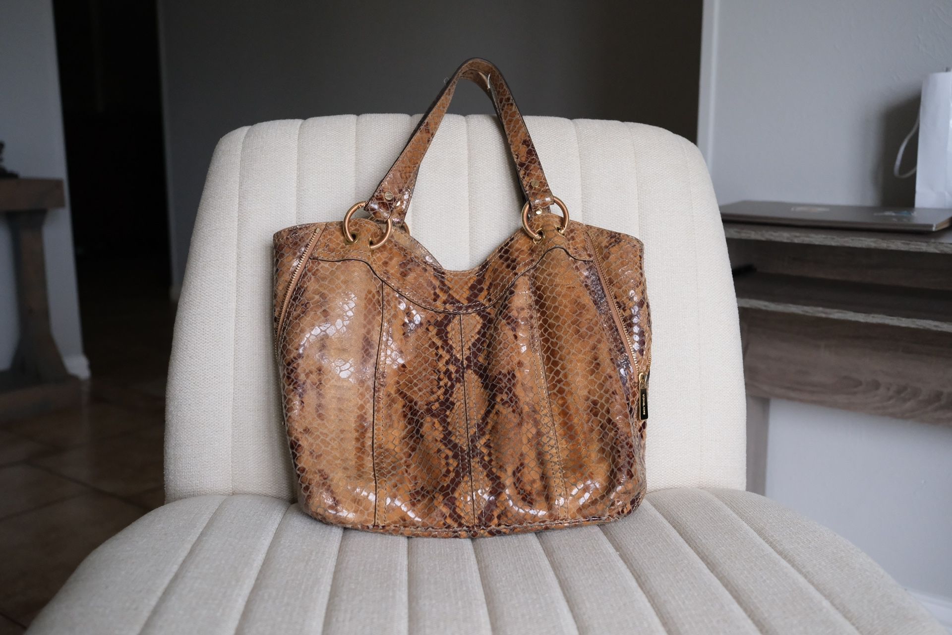 Michael Kors Tan / Brown Python Snakeskin Shoulder Bag 