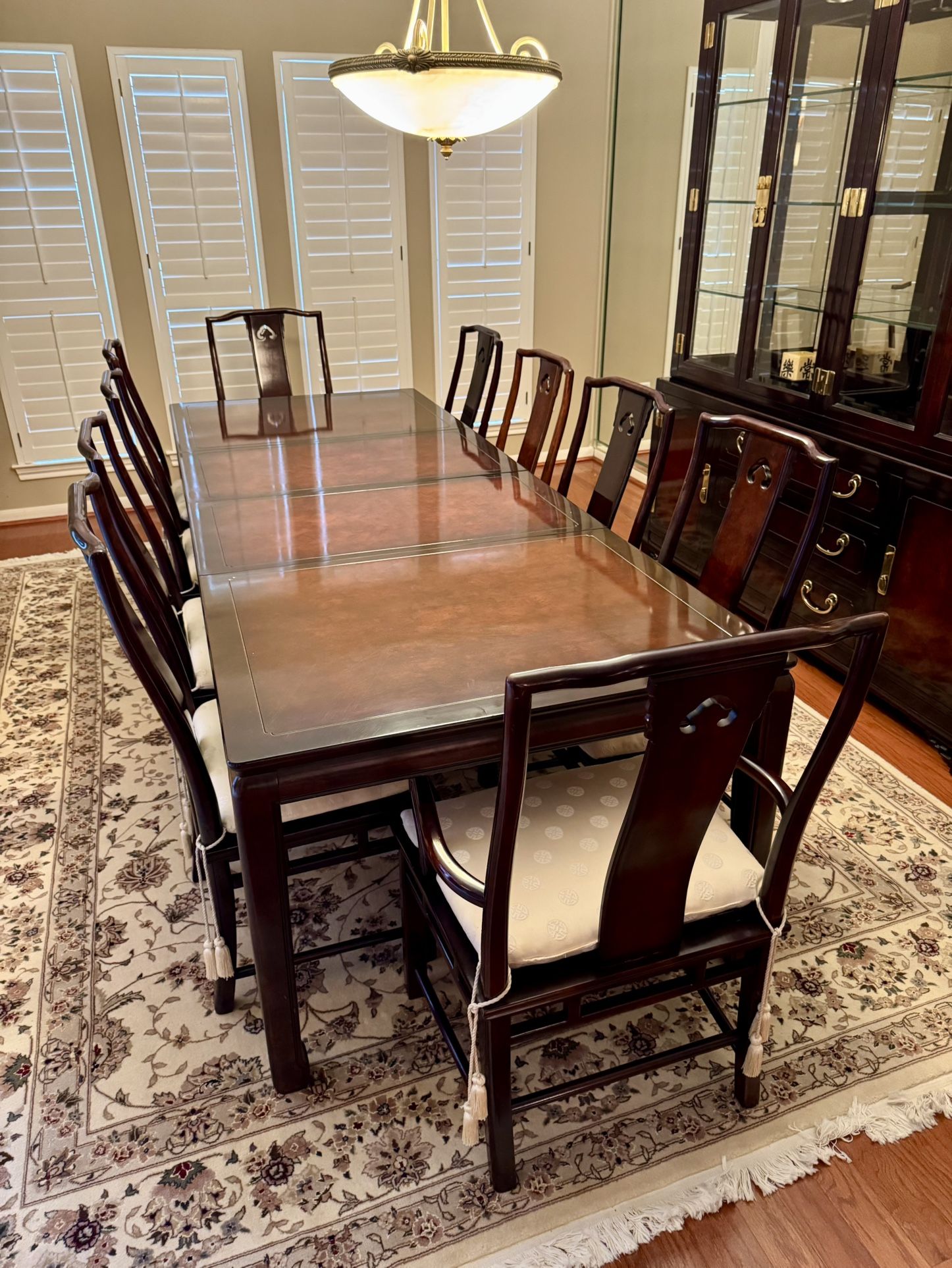 Oversized Traditional Formal Dining Room Table W/ 10 Chairs & China Cabinet 