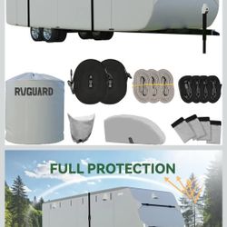 RVGUARD RV Cover, Travel Trailer Cover fits for 27' - 30' RV, 6 Layers Anti-UV Waterproof Camper Cover, with Tongue Jack Cover and Storage Bag, Grey