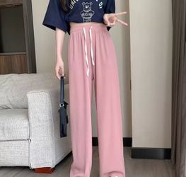 Pink Wide-Leg Drawstring Pants