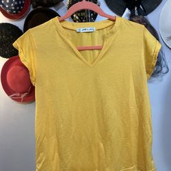 All in love yellow Top,  v neck blouse , flowy sleeves size small