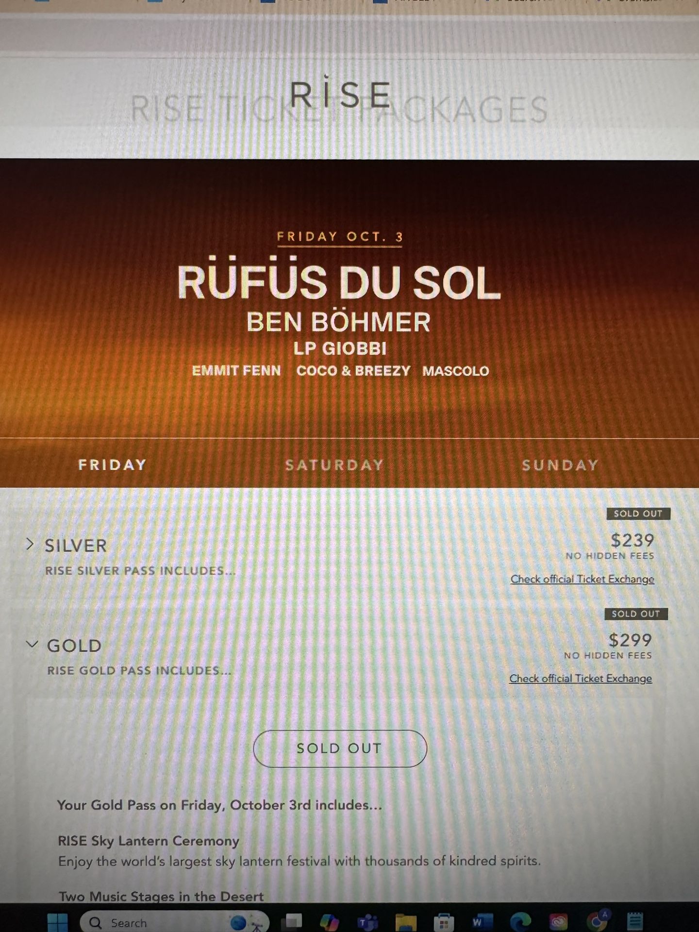 Rise Festival 2025 Rufus Du Sol Friday Gold Tickets
