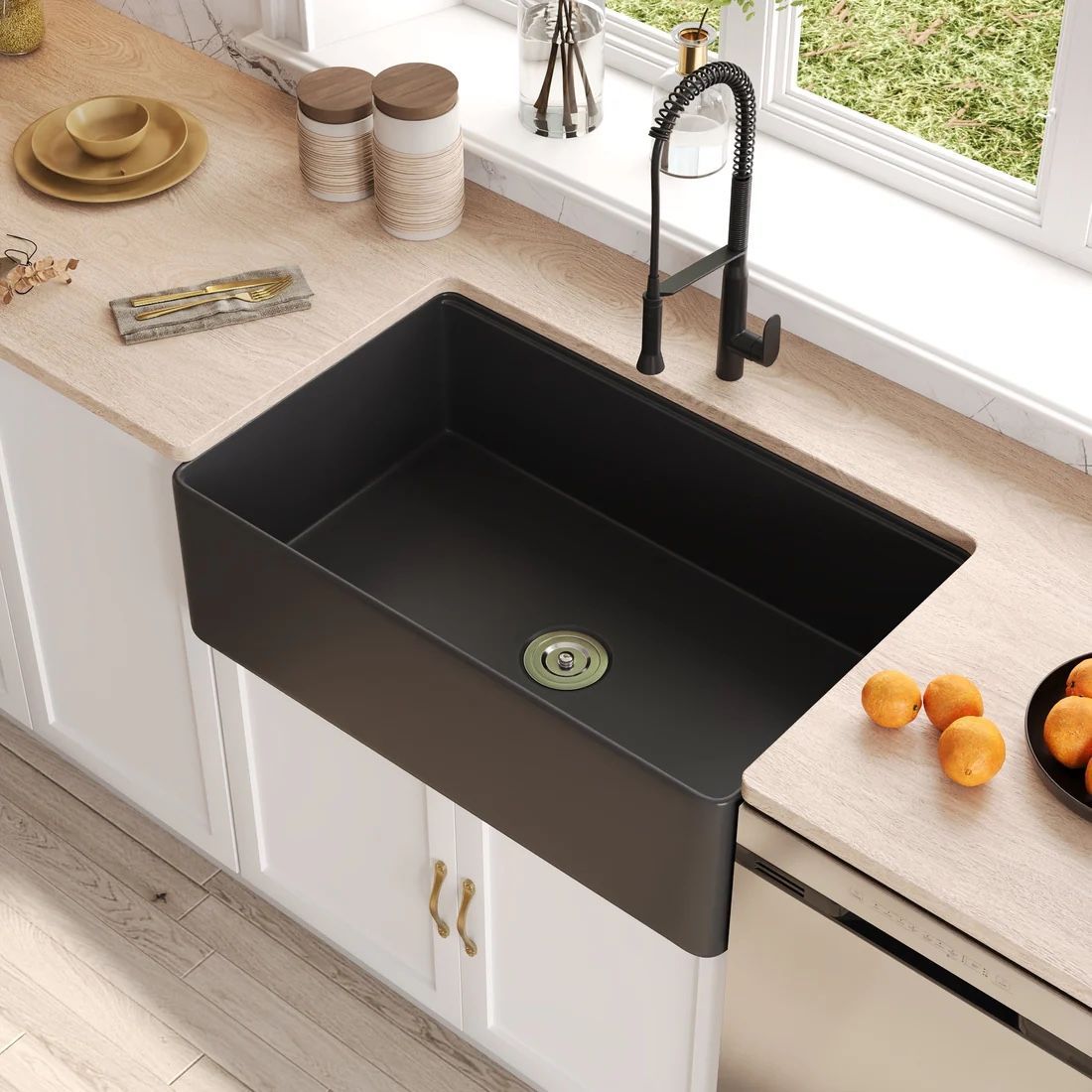 33"L X 20” W Rectangular Workstation Farmhouse Kitchen Sink, Smooth Surface