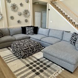 Luxe Gray 150'' 4 Piece Chaise Sectional with Ottoman