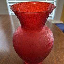 Red glass vase, nearly 10 inches tall with fabulous design