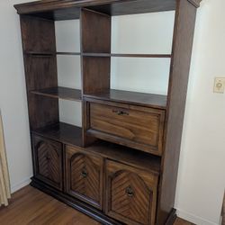 Large Wood Desk Cabinet BookcaseGood Condition 