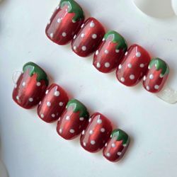 Handmade Press On Nails Strawberries 