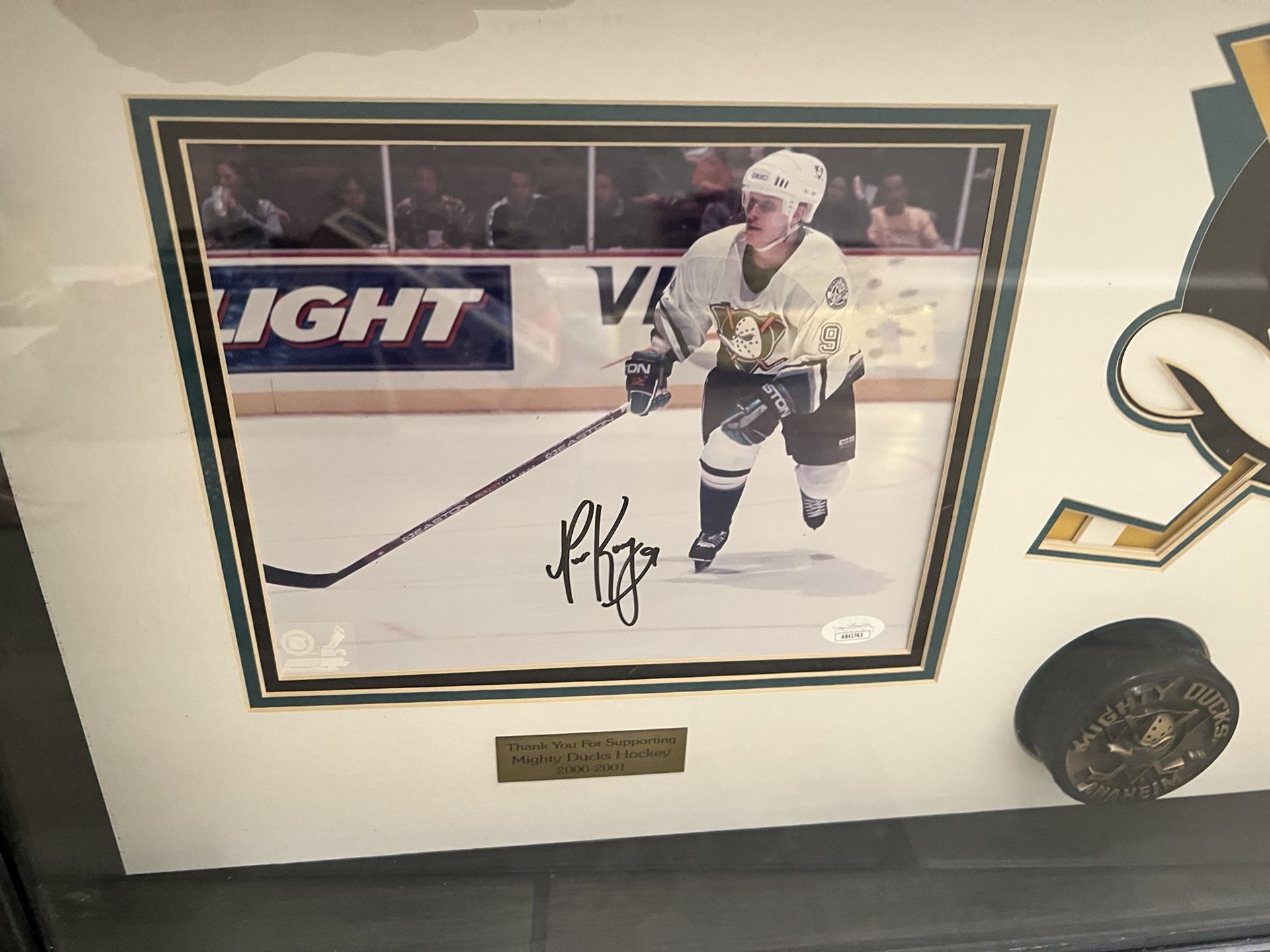 JSA Coa PAUL KARIYA Framed Autographed/signed 8x10 photo plus Duck puck Shadow box!