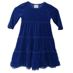HANNA ANDERSSON Toddler Girls Royal Blue Tulle Velour Dress Sz 110 (US 5)