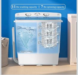 Erivess Compact Mini Twin Tub 18lbs Washing Machine with Drying Rack, 11 lbs Washer Mini Compact Laundry Machine and 7 lbs Spinner, Convenient and Eff