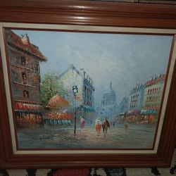 Caroline Burnett Parisian Street Scene Canvas Oil Painting /Signed 