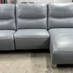 Hydra Blue 3 Piece Leather Sectional With Left Facing Chaise