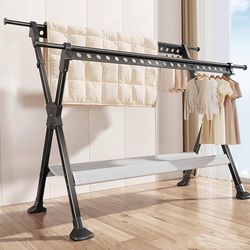 Foldable Freestanding Clothes Drying Rack, Portable and Extendable Clothing Rack with Stable Structure for Hanging Clothes  Color Black Size 1.3m(51in