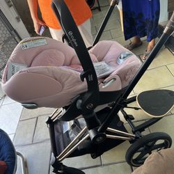 Cybex Priam Rose Gold Stroller With Pink Cloud Q Car Seat