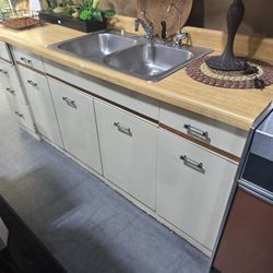 Vintage Metal Kitchen Cabinets w/ Countertop & Double Sink
