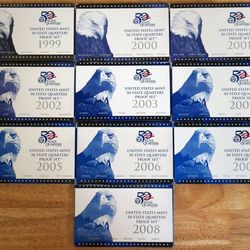 1999 thru 2008 complete State Quarter Proof Sets
