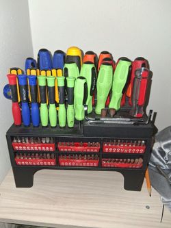 Screwdriver and bit set with organizer stand