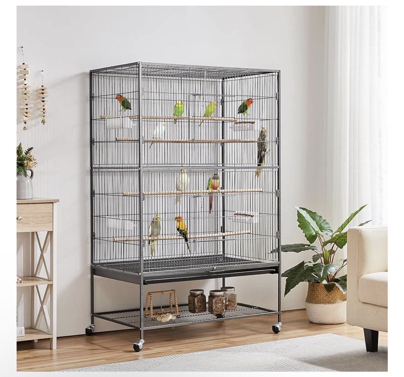 60.5inch Extra Large Bird Cage Metal Parrot Cage Flight Cage for Cockatiels African Grey Quaker Green Cheek Sun Conure Medium Birds Parrots