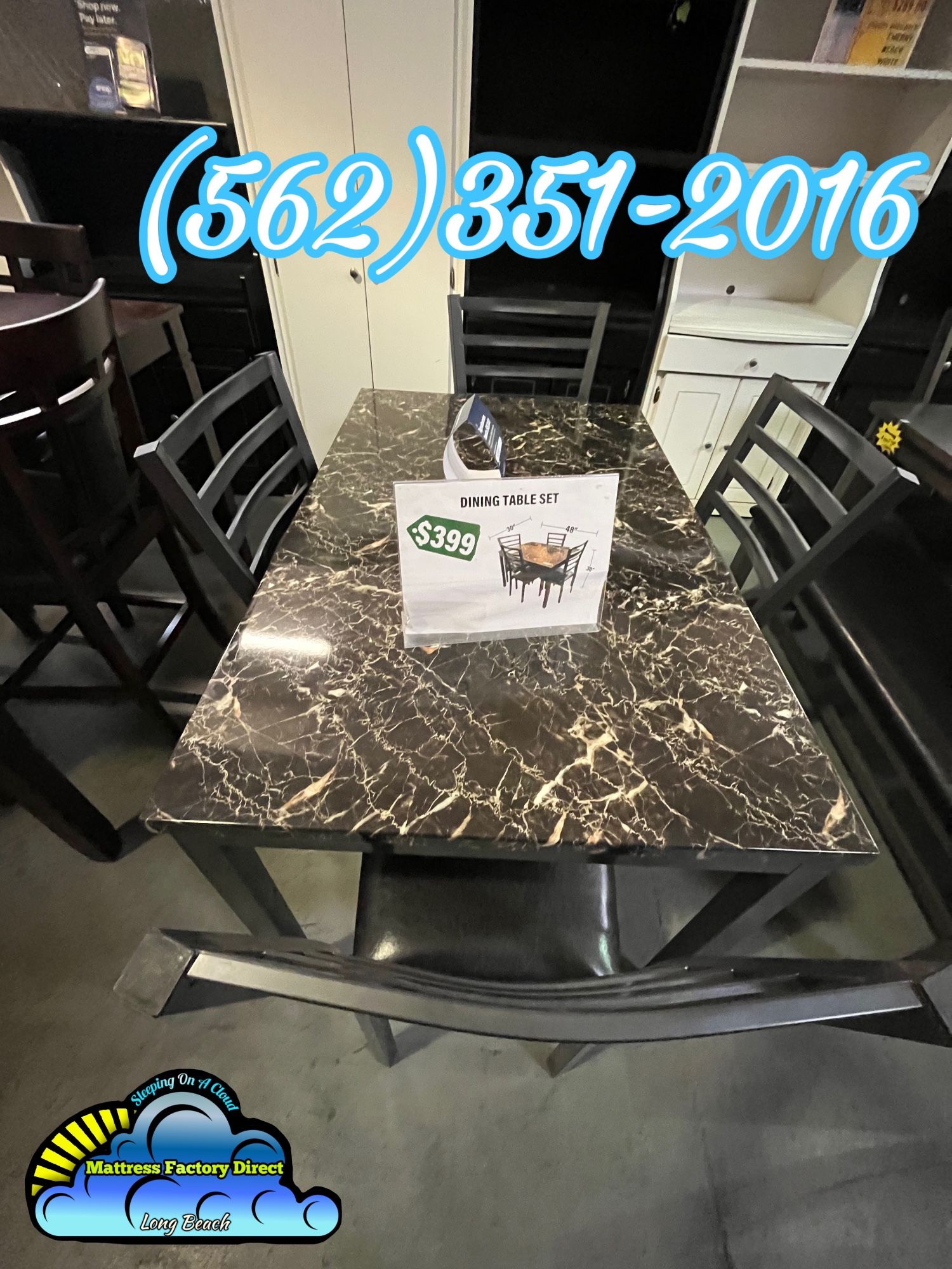 Four Chair Table Dining Set With Faux Marble New