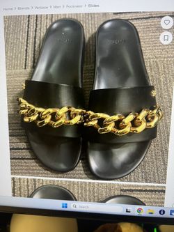 Versace Slides Black And Gold Chain
