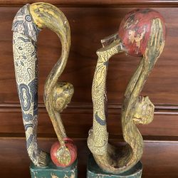 Are you on the ball? Pair of Vintage Indonesian Carved Wood Yogic Statues: