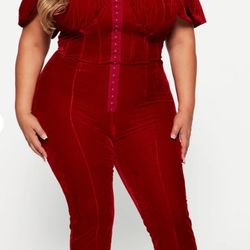 Vivian Velvet Jumpsuit - Red NEW