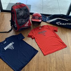 KIT YOUTH EASTON BASEBALL BAG, HELMET, TEE SHIRT