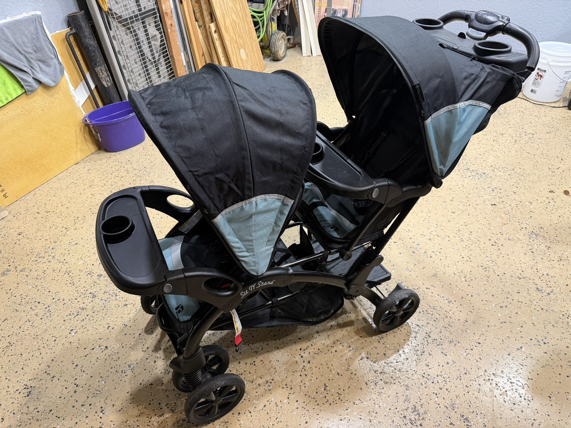 Baby Trend Sit N' Stand Multi-Use Easy Fold Travel Toddler and Baby Double Stroller - Blue/Black