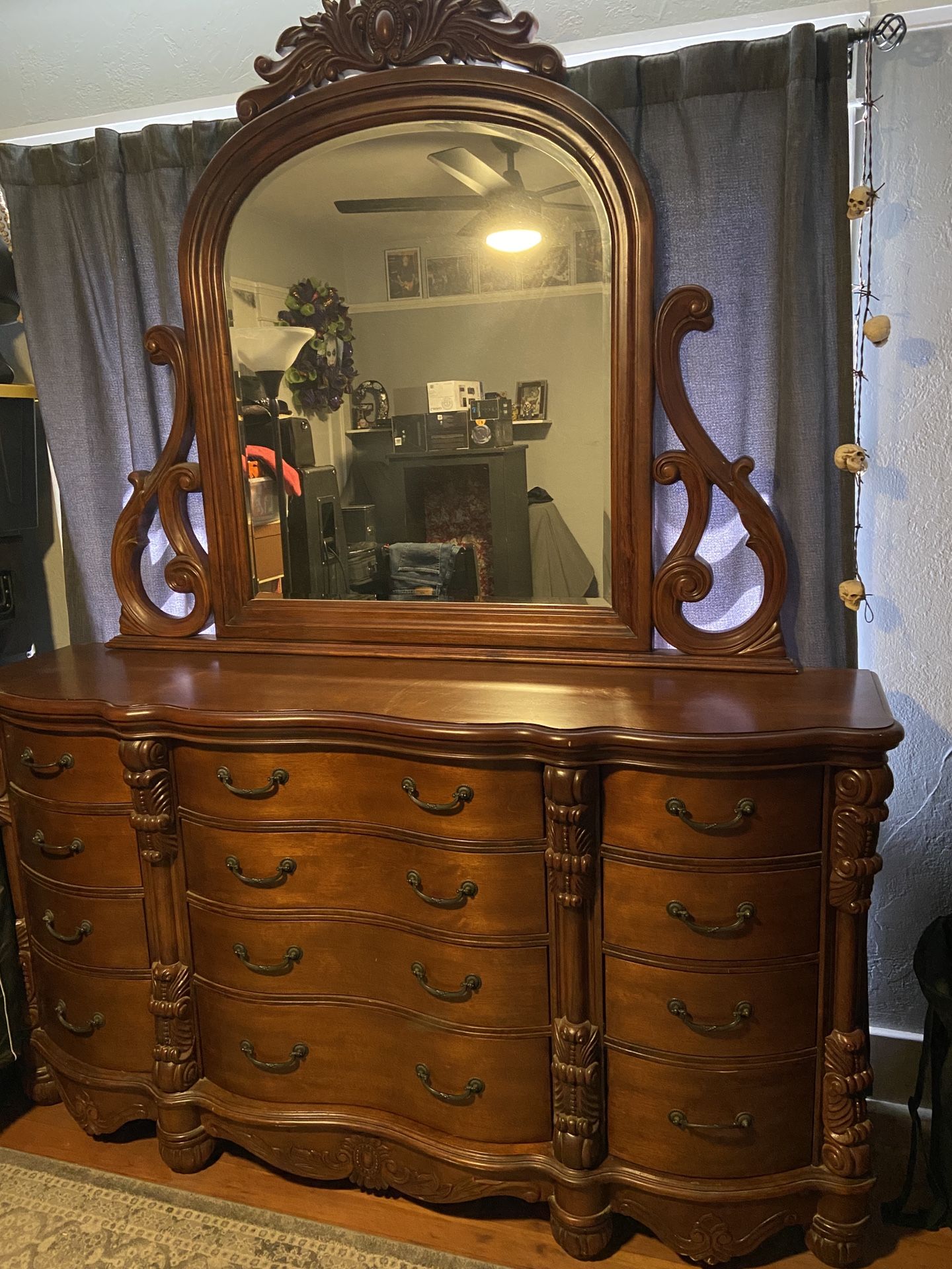 Large Wood Dresser with Mirror