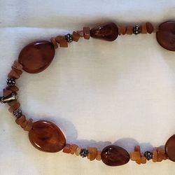 Amber stones with Cross pendant sterling silver necklace.