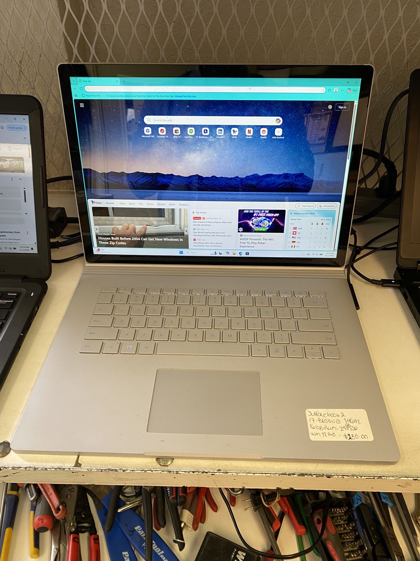 Microsoft Surface Book 2 Intel i7-8th Gen 1.90GHz laptop computer touchscreen 15.6inch 16GB RAM 240GB SSD Win 11 Pro