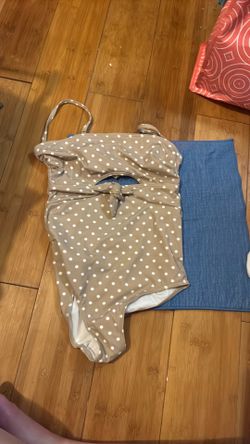 Tan and white polkadot one piece swimsuit