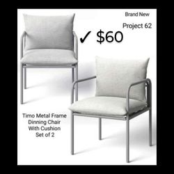 Brand New in Box  Set Of 2 Timo Metal  Frame Dinning Chair  with Cushion  Outdoor/ Indoor 