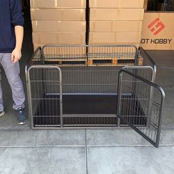 (NEW) $95 Heavy-Duty Dog Pet Playpen with Plastic Tray Indoor Outdoor Cage Kennel 4-Panel, 49x32x28”