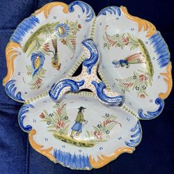 Vintage HB Quimper Faïence Divided Serving Platter – Hand Painted, France